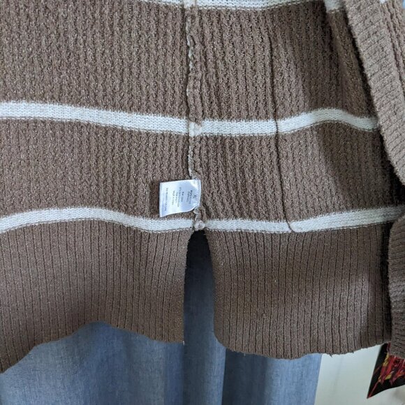 Open Front Cardigan XL Cozy Soft Pockets Fuzzy Moondance Brown White Striped - Picture 6 of 9